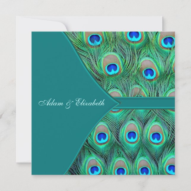 Convite Casamento Pavão Azul Turquesa (Frente)