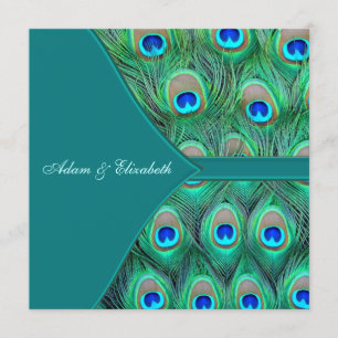 Convite Casamento Pavão Azul Turquesa