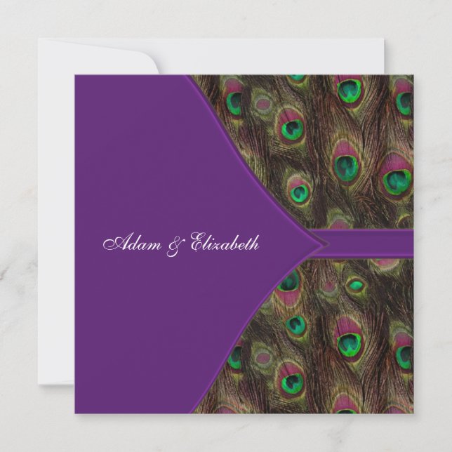 Convite Casamento Pavão Roxo Ameixa (Frente)