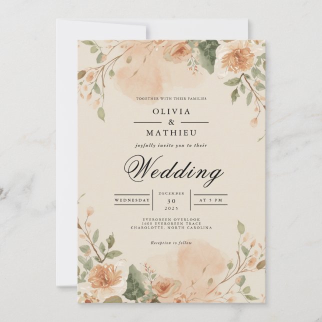 Convite Casamento Peach Blossom (Frente)