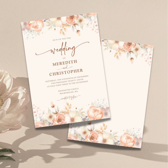 Convite Casamento Peach Floral Watercolor (Criador carregado)