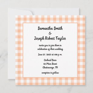 Convite Casamento Peach Gingham Country