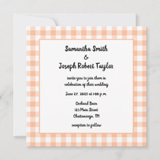 Convite Casamento Peach Gingham Country