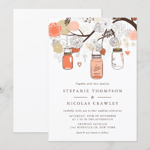 Convite Casamento Peach Orange Hanging Mason Jars