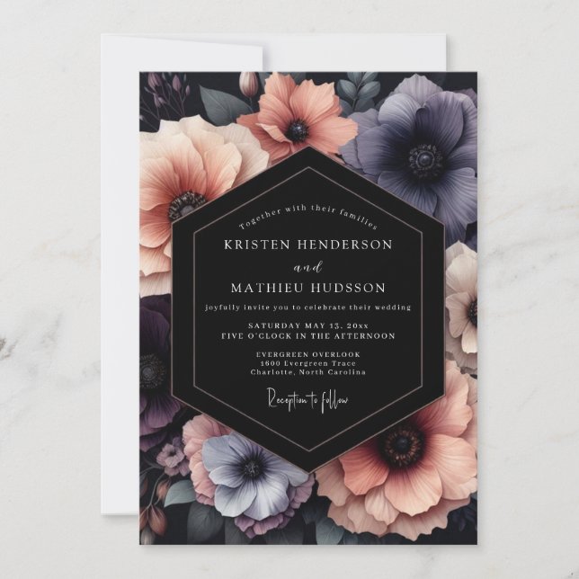 Convite Casamento Peach & Slate Moody Bloom (Frente)
