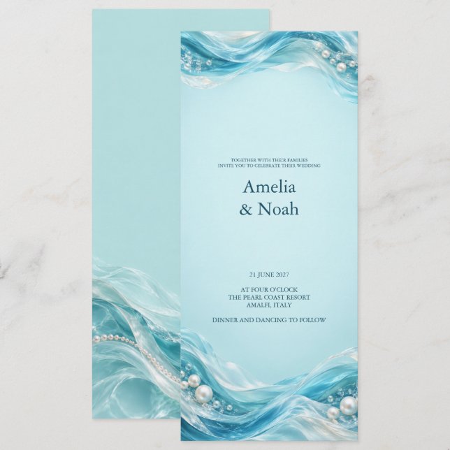 Convite Casamento Pearl Tide Coastal (Frente/Verso)