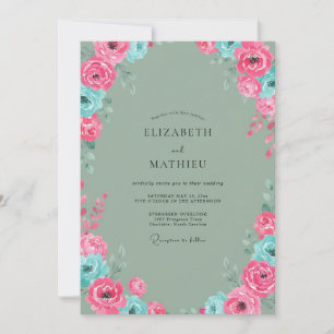 Convite Casamento Peônia Água Magenta