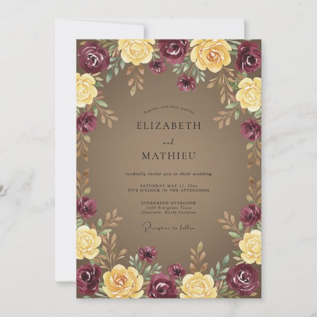Convite Casamento Peônia Ameixa Taupe (Frente)