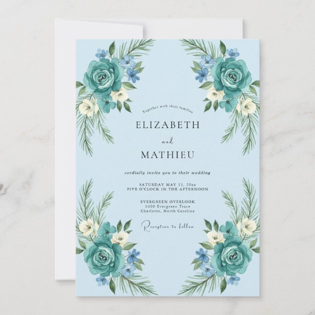Convite Casamento Peônia Aqua (Frente)