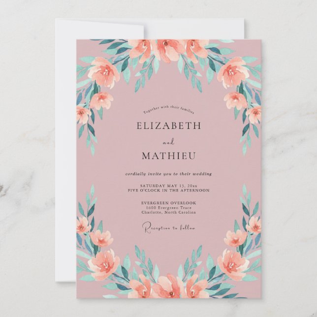 Convite Casamento Peônia Aquática Rosa-Claro (Frente)