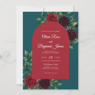 Convite Casamento Peônia Azul-carmesim
