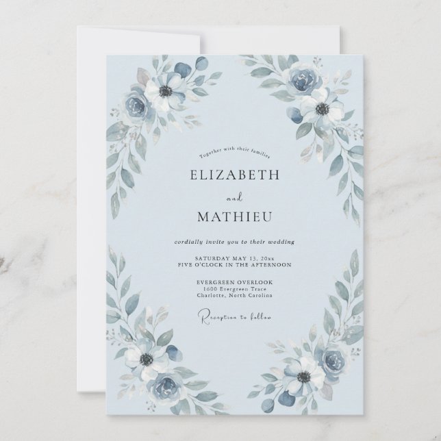 Convite Casamento Peônia Azul Gélido (Frente)