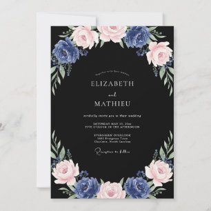 Convite Casamento Peônia Azul Meia-Noite