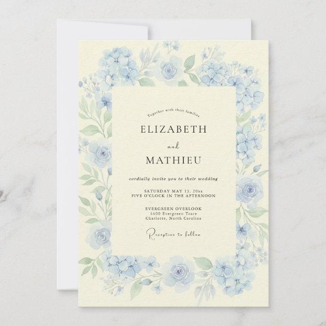 Convite Casamento Peônia Azul Pálido (Frente)