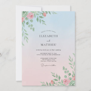 Convite Casamento Peônia Azul Pêssego Pó