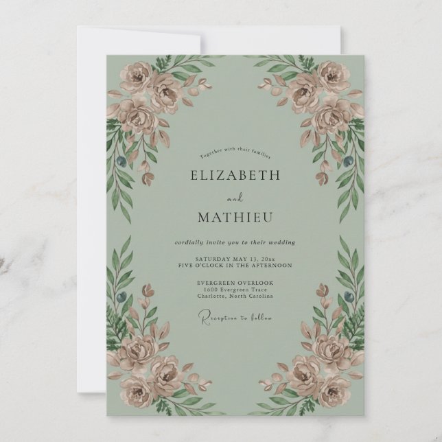 Convite Casamento Peônia Beijo Celadon (Frente)