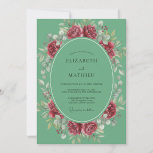 Convite Casamento Peônia Carmim Mint