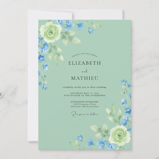 Convite Casamento Peônia Celadão Centáurea (Frente)