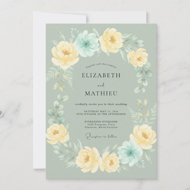 Convite Casamento Peônia Celadão Manteiga (Frente)