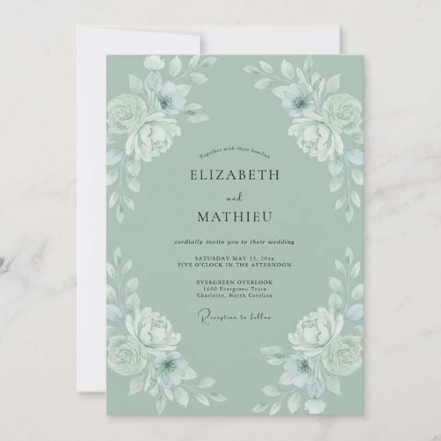Convite Casamento Peônia Celadão Pó (Frente)