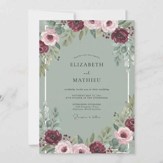 Convite Casamento Peônia Celadão Poeirento Marrom (Frente)