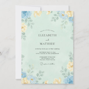 Convite Casamento Peônia Celadon Azul