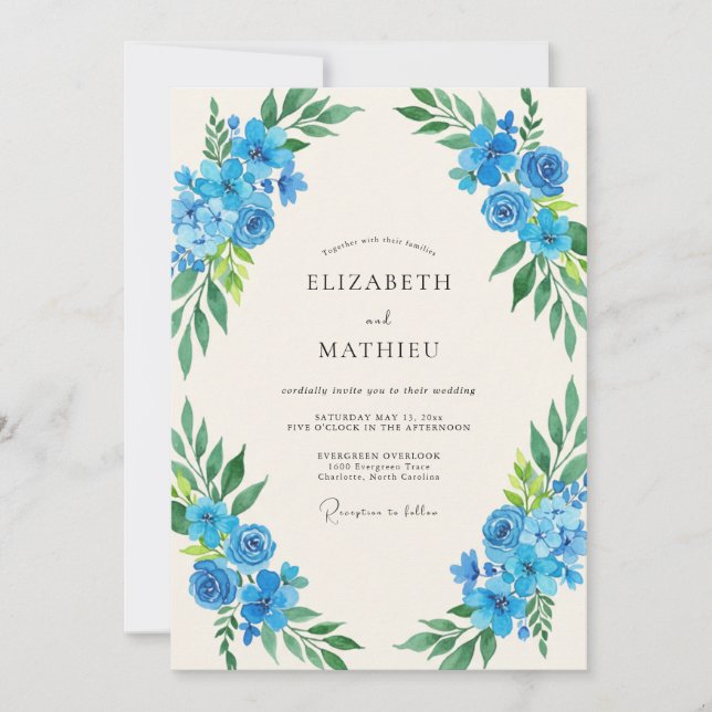 Convite Casamento Peônia Cerúlea (Frente)
