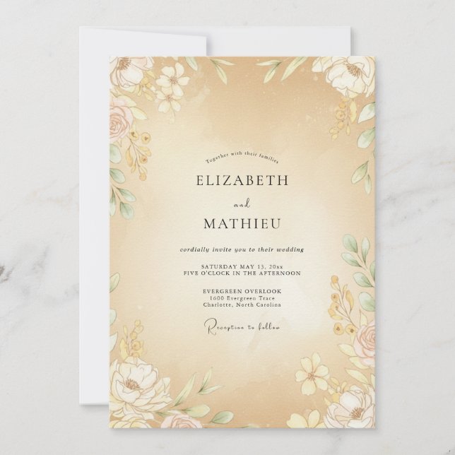 Convite Casamento Peônia Champanhe (Frente)