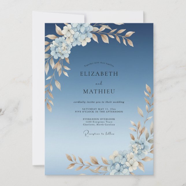 Convite Casamento Peônia Champanhe Aço Macio (Frente)