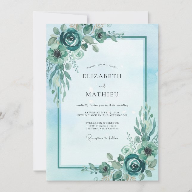 Convite Casamento Peônia Ciano (Frente)