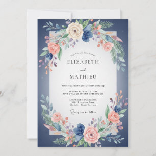 Convite Casamento Peônia Coral Índigo