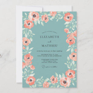Convite Casamento Peônia Coral Seafoam