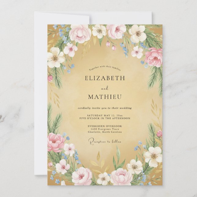 Convite Casamento Peônia Creme de Manteiga (Frente)