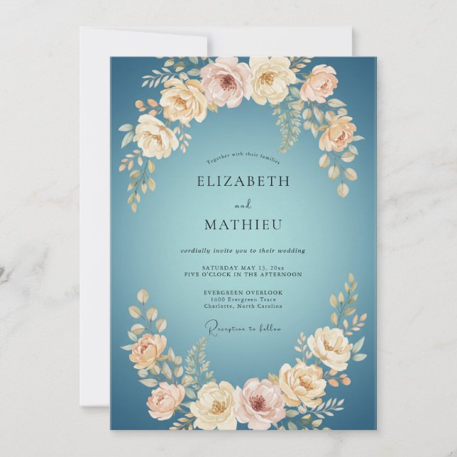 Convite Casamento Peônia Creme Macio Azure (Frente)