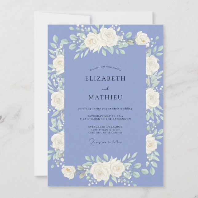 Convite Casamento Peônia Creme Pálido Periwinkle (Frente)