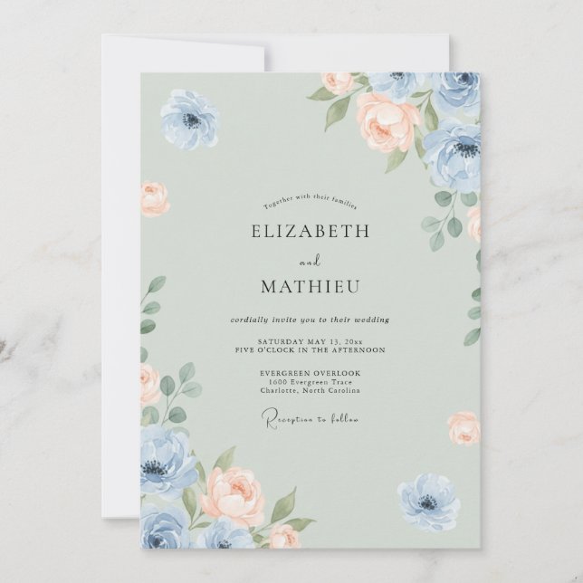 Convite Casamento Peônia Damasco Celadão (Frente)