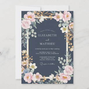 Convite Casamento Peônia Dourada da Meia-Noite