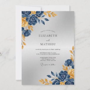 Convite Casamento Peônia Dourada Marinho
