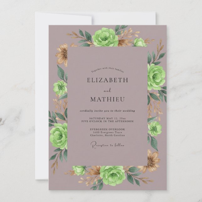 Convite Casamento Peônia Lima Malva (Frente)