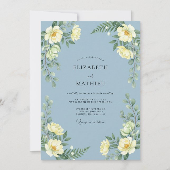Convite Casamento Peônia Limão Azure (Frente)
