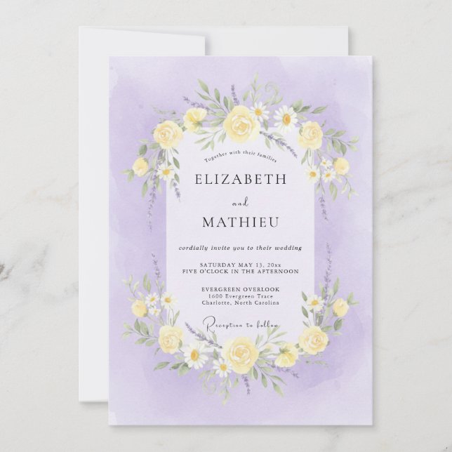 Convite Casamento Peônia Limão Lavanda (Frente)