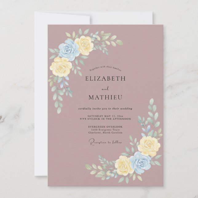 Convite Casamento Peônia Limão Mauve (Frente)
