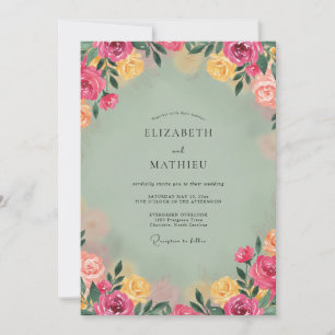 Convite Casamento Peônia Magenta Celadon