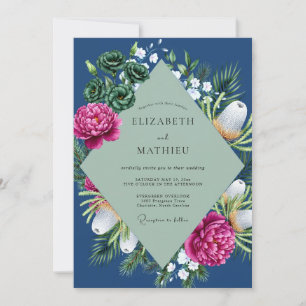 Convite Casamento Peônia Magenta Marinho