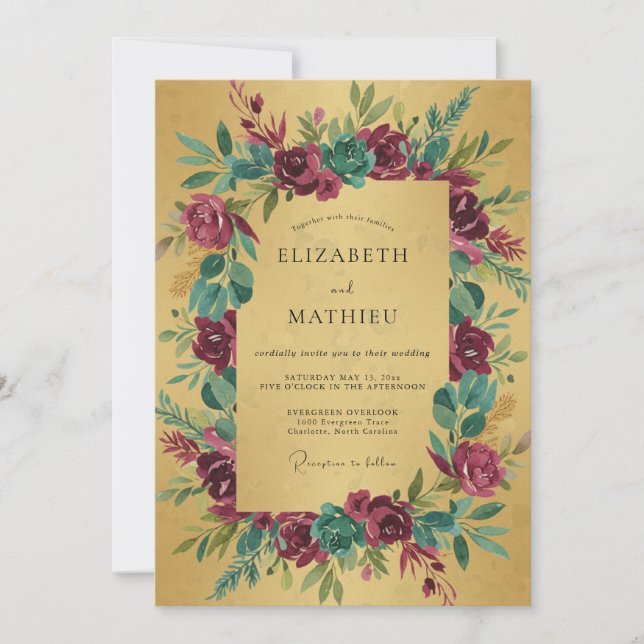 Convite Casamento Peônia Magenta Mostarda (Frente)
