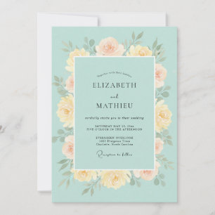 Convite Casamento Peônia Manteiga Celeste