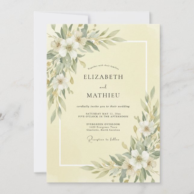 Convite Casamento Peônia Marfim Manteiga (Frente)