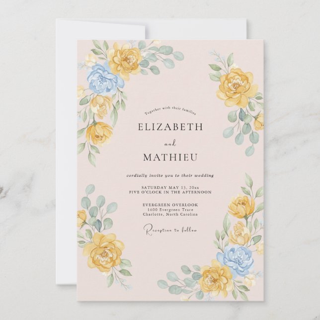 Convite Casamento Peônia Mostarda Blush (Frente)