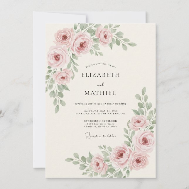 Convite Casamento Peônia Oliva Malva (Frente)