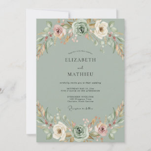 Convite Casamento Peônia Pêssego Celadon